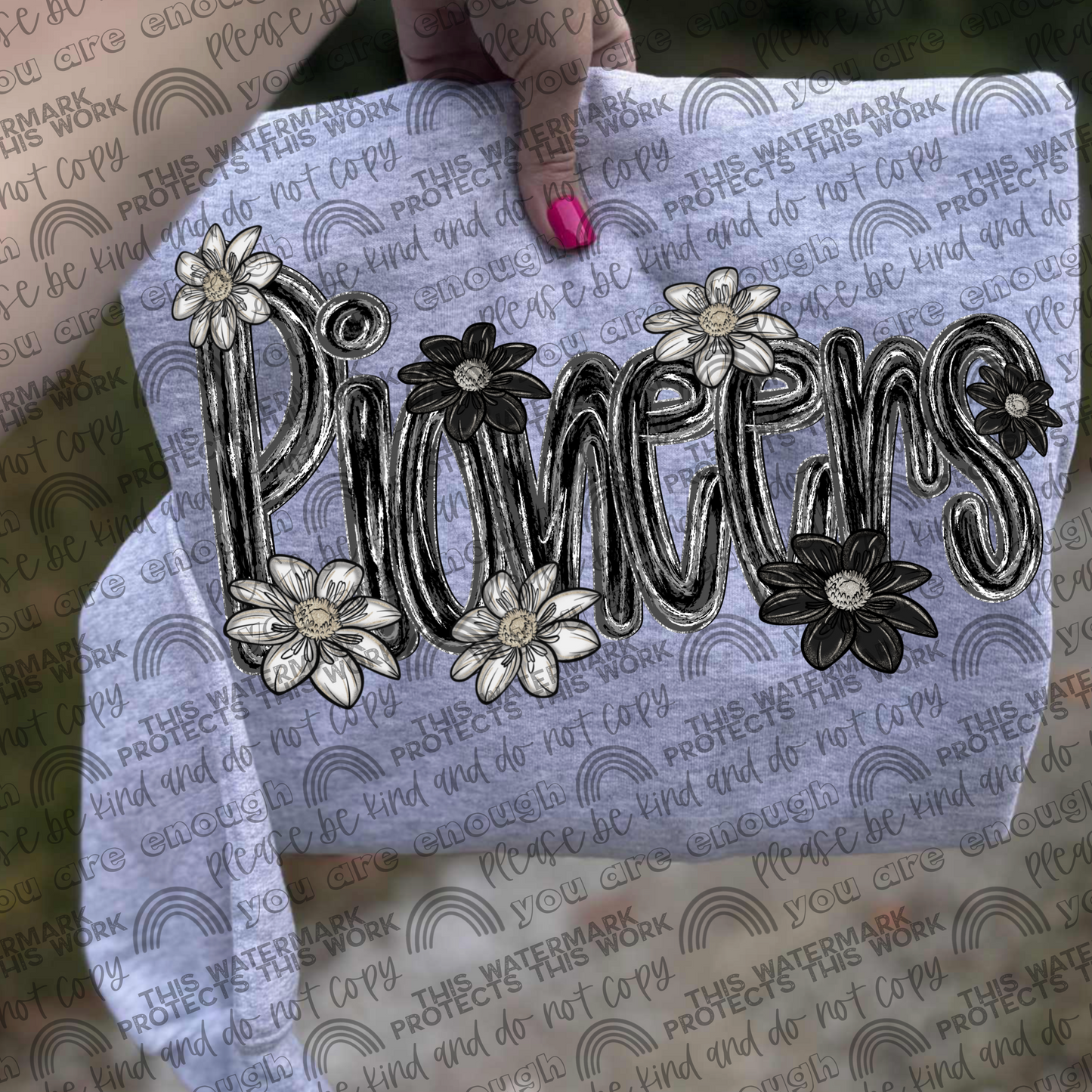 Pioneers Mascot Black & White Flowers PNG File