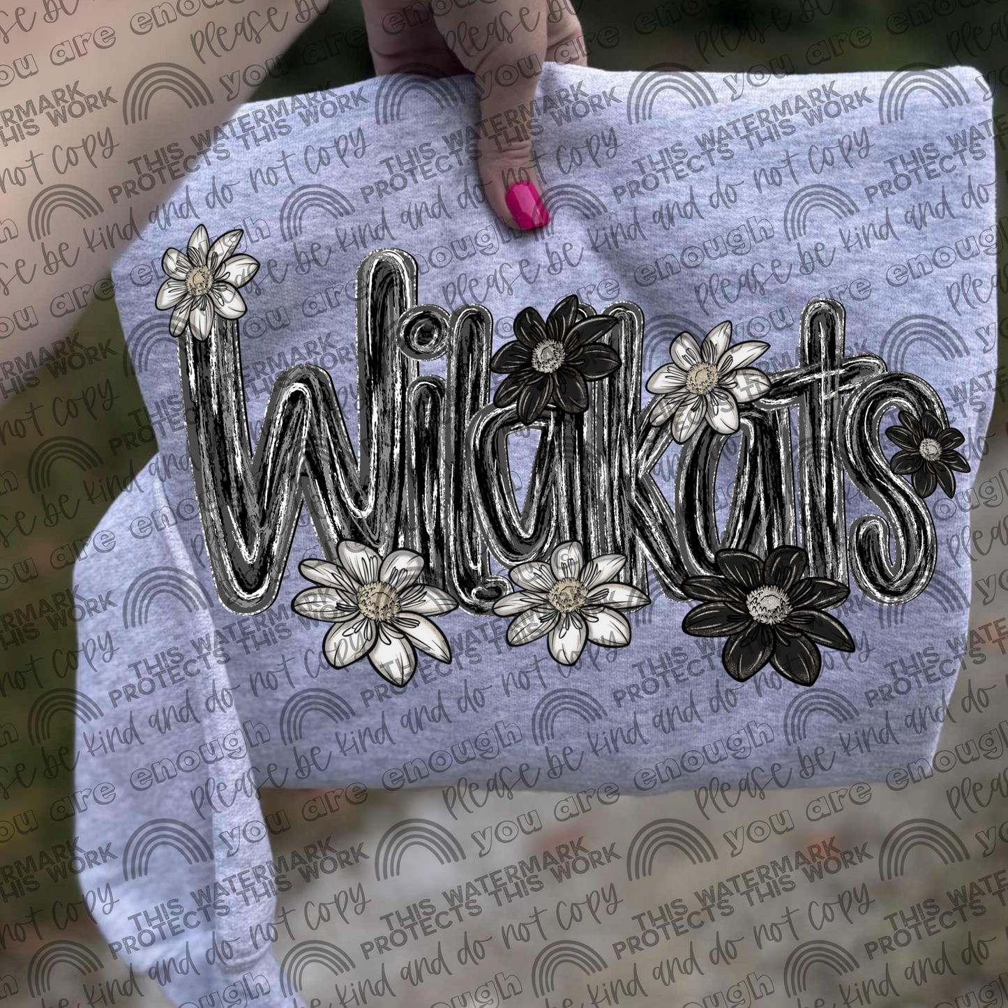 Wildkats Mascot Black & White Flowers PNG File