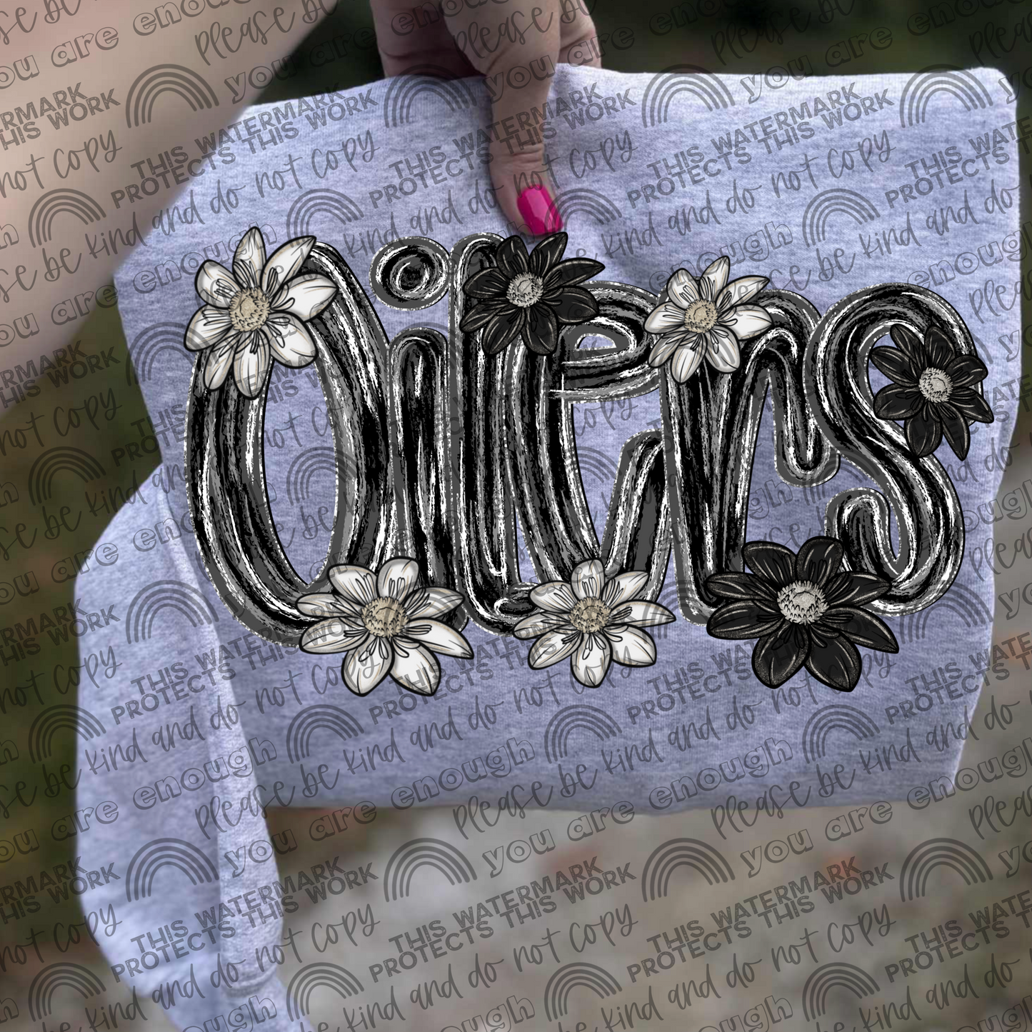 Oilers Mascot Black & White Flowers PNG File