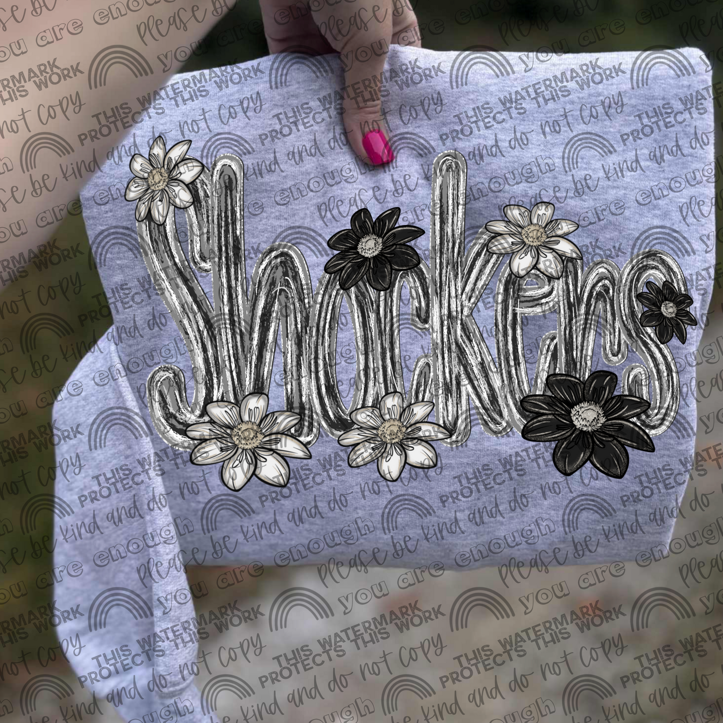 Shockers Mascot Black & White Flowers PNG File
