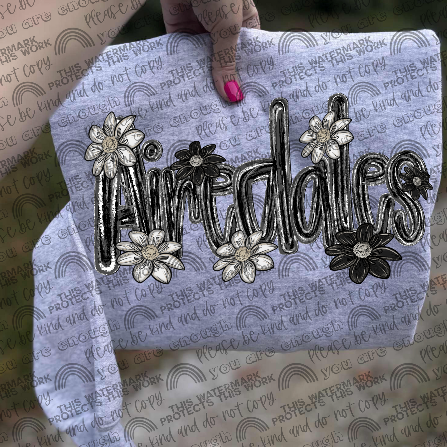 Airedales Mascot Black & White Flowers PNG File