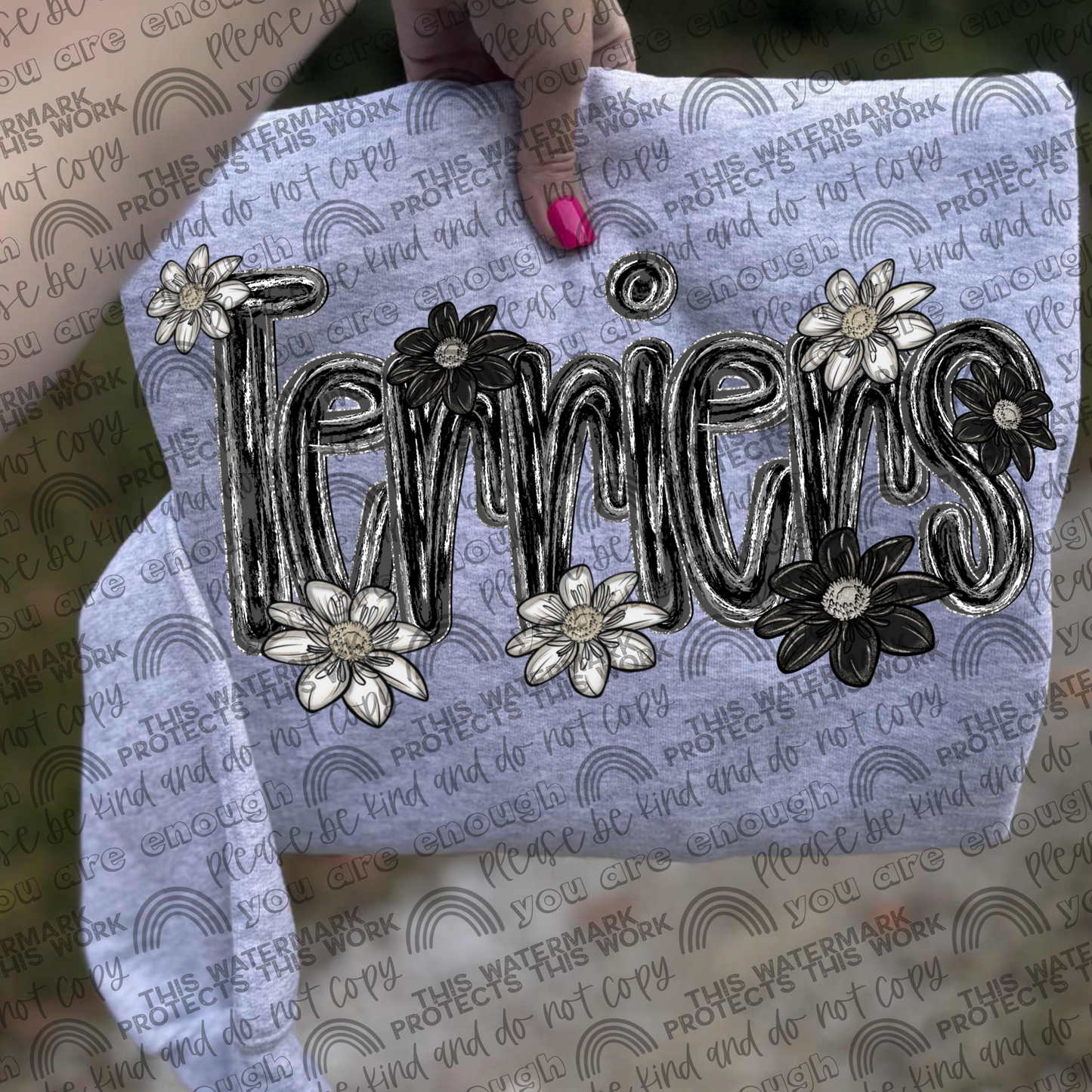 Terriers Mascot Black & White Flowers PNG File