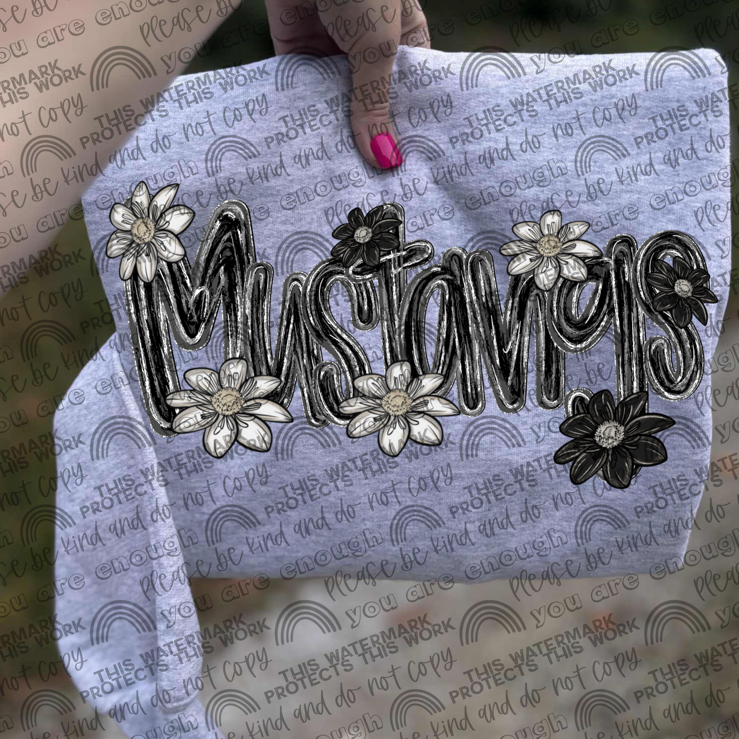 Mustangs Mascot Black & White Flowers PNG File