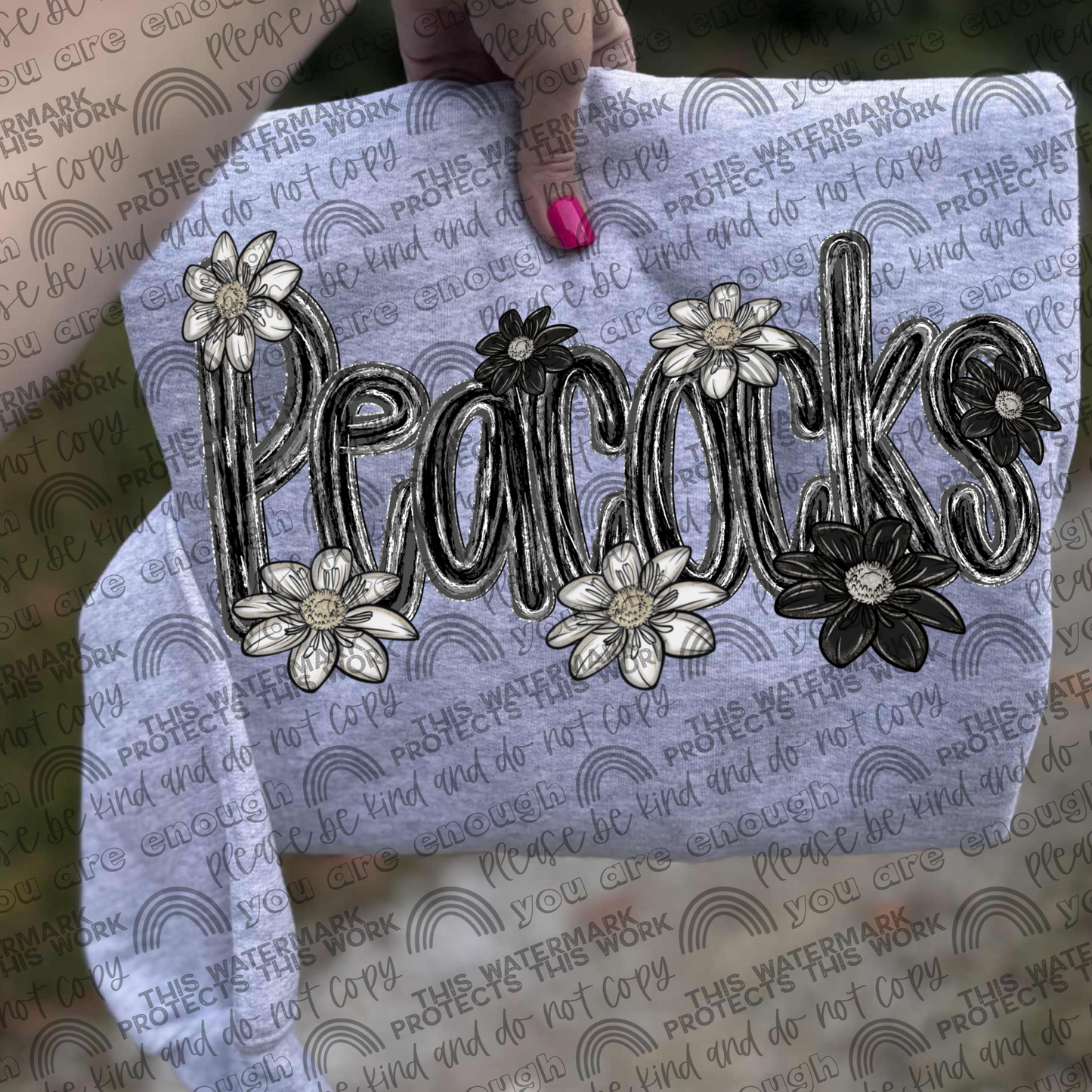 Peacocks Mascot Black & White Flowers PNG File