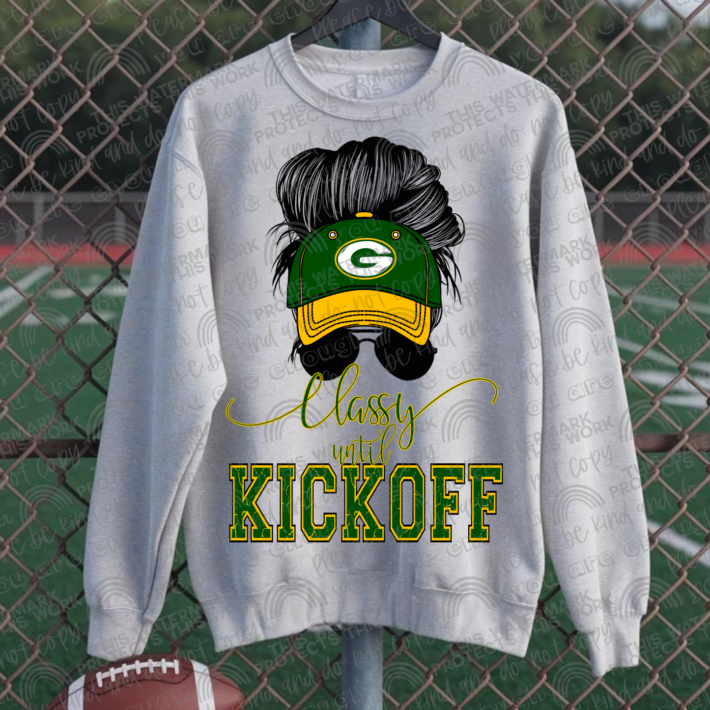 Classy Until Kickoff Messy Bun Hat Packers PNG File