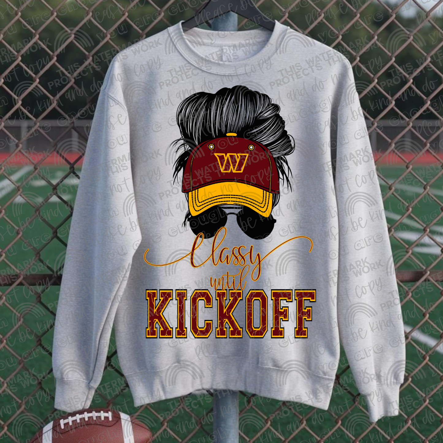 Classy Until Kickoff Messy Bun Hat Commanders PNG File