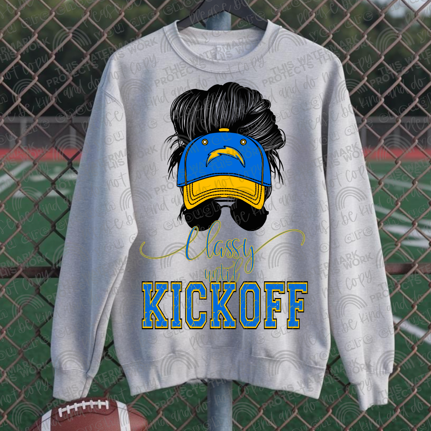 Classy Until Kickoff Messy Bun Hat Chargers PNG File
