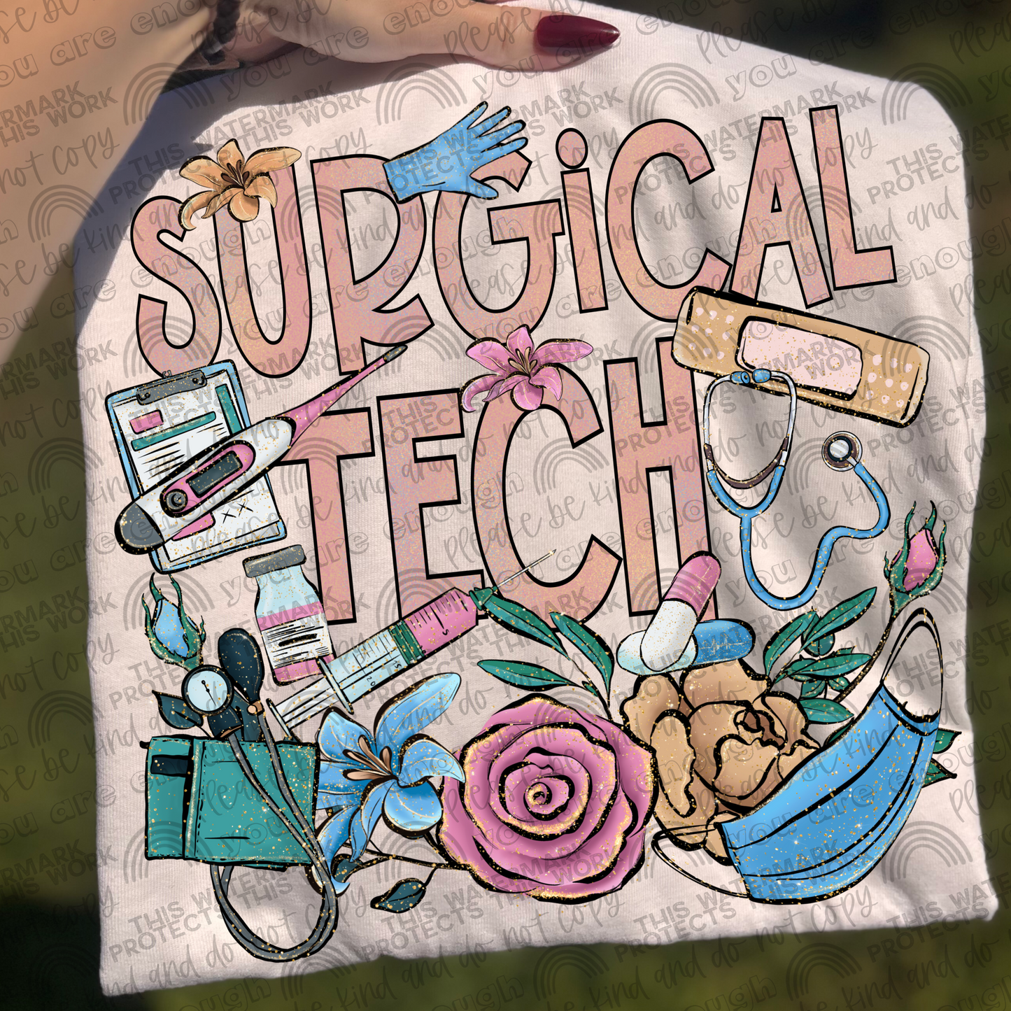 Surgical Tech Floral Glitter PNG File