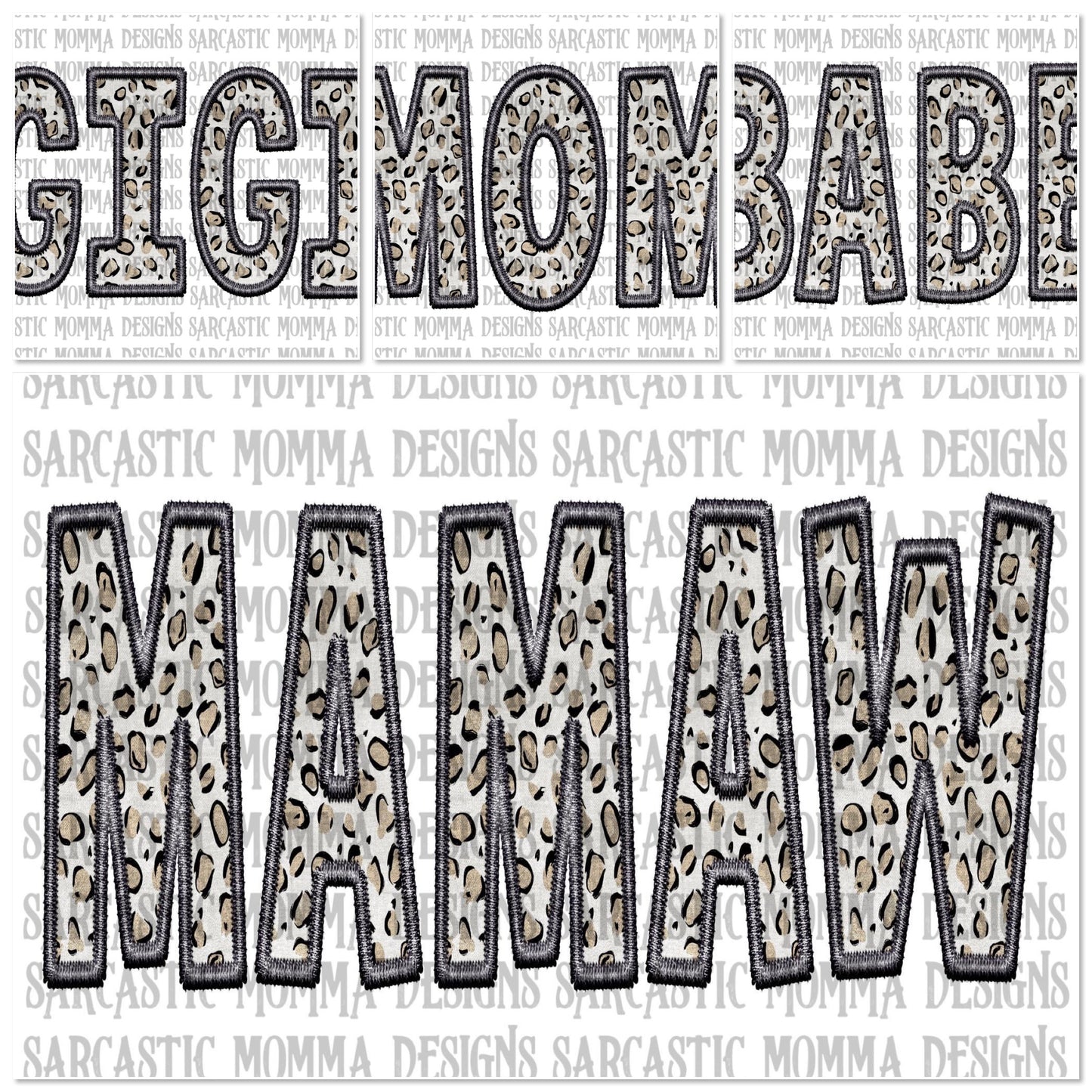 Grey Leopard Faux Embroidery Titles Bundle