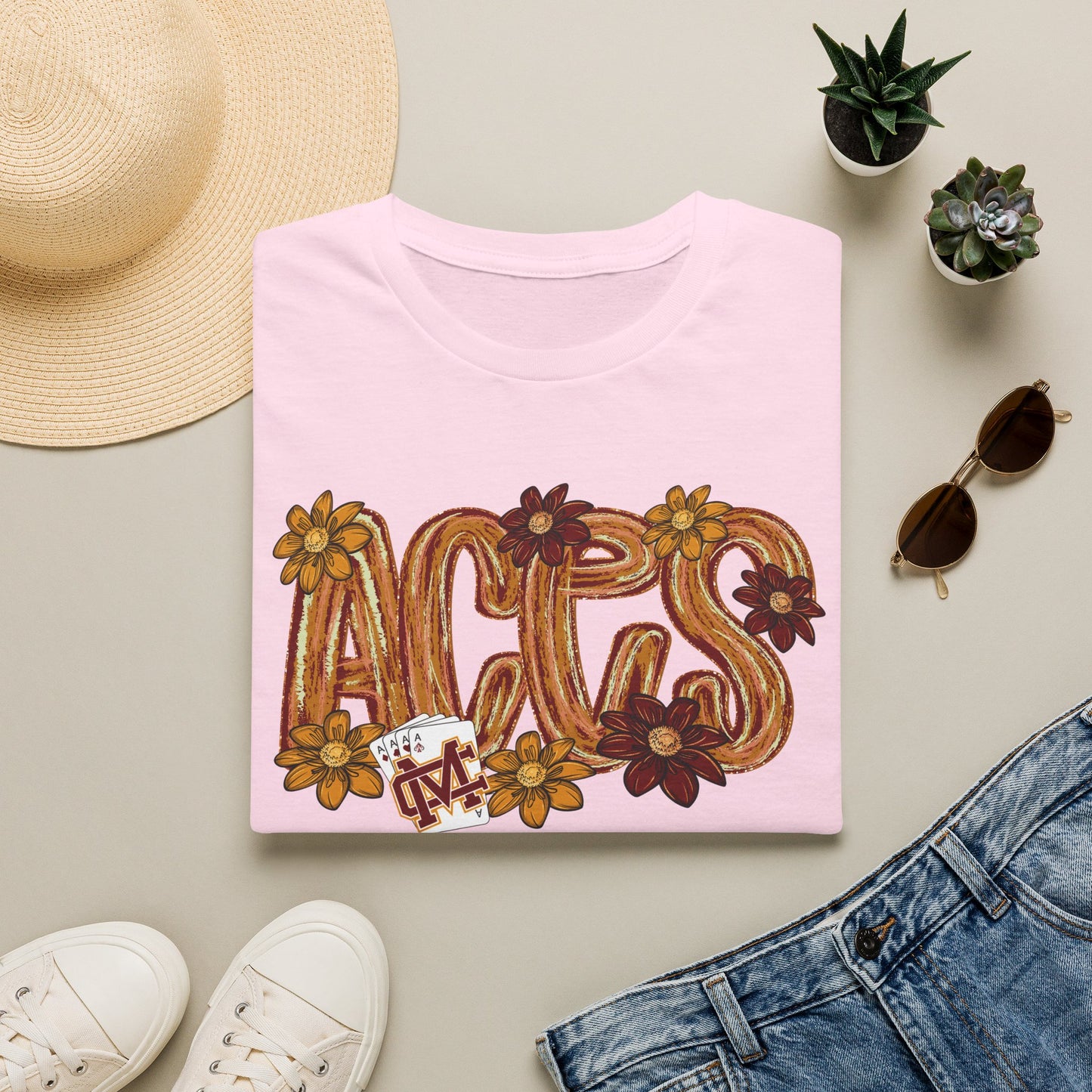 Aces Brushstrokes Floral Adult Unisex Softstyle T-Shirt