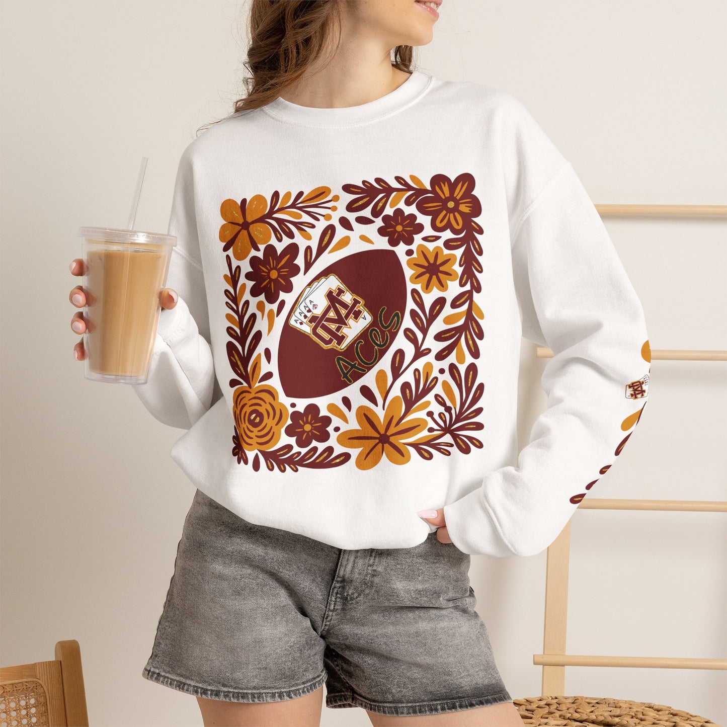 Aces Floral with Sleeve Design Unisex Heavy Blend™ Crewneck Sweatshirt