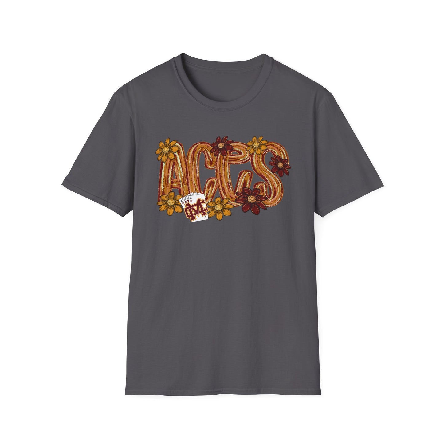 Aces Brushstrokes Floral Adult Unisex Softstyle T-Shirt
