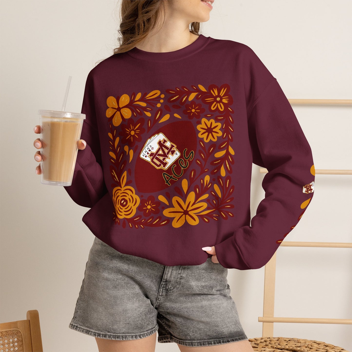 Aces Floral with Sleeve Design Unisex Heavy Blend™ Crewneck Sweatshirt