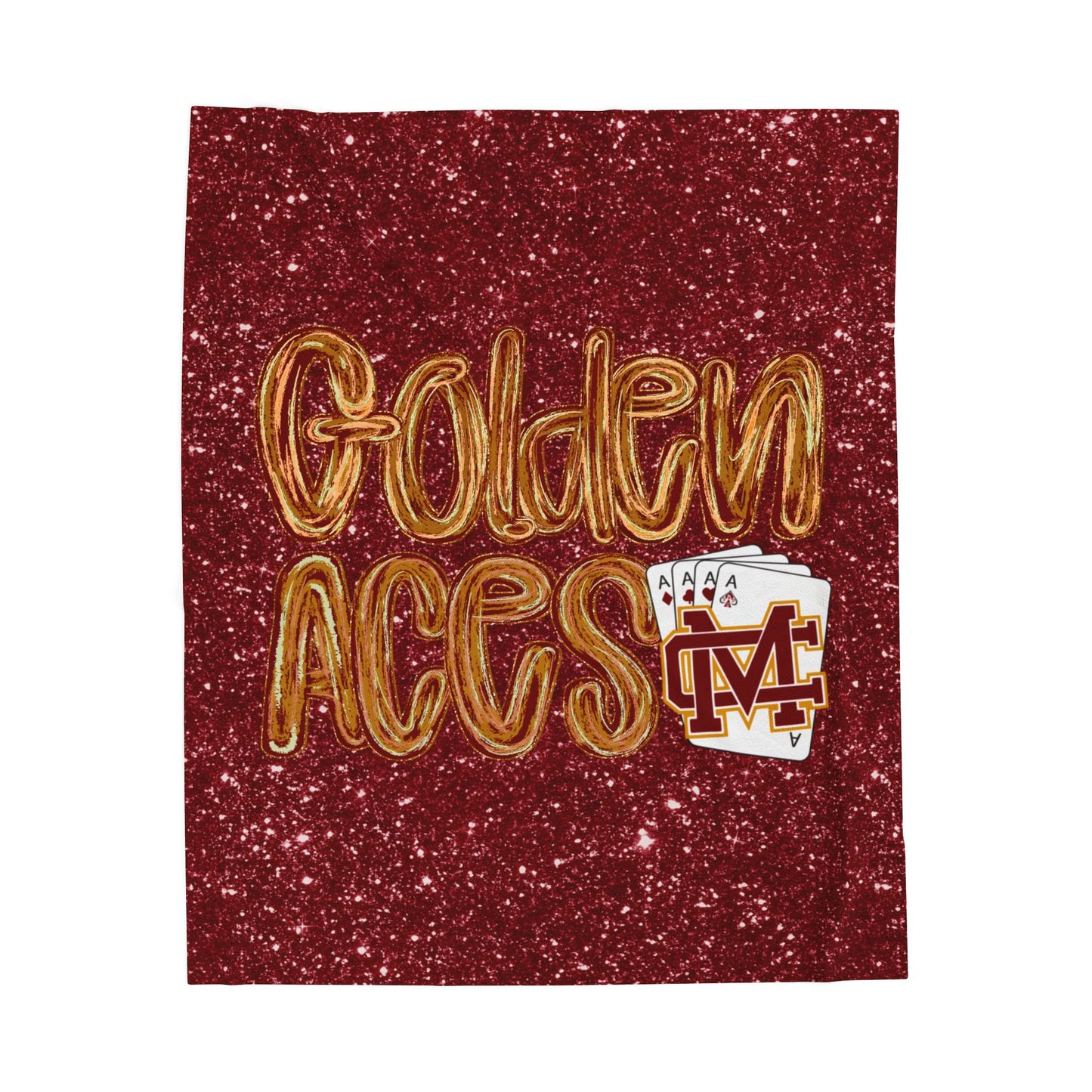 Golden Aces Maroon Faux Glitter Velveteen Plush Blanket