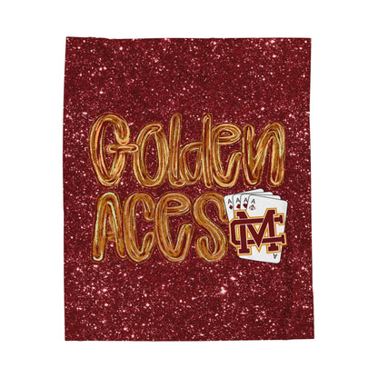 Golden Aces Maroon Faux Glitter Velveteen Plush Blanket