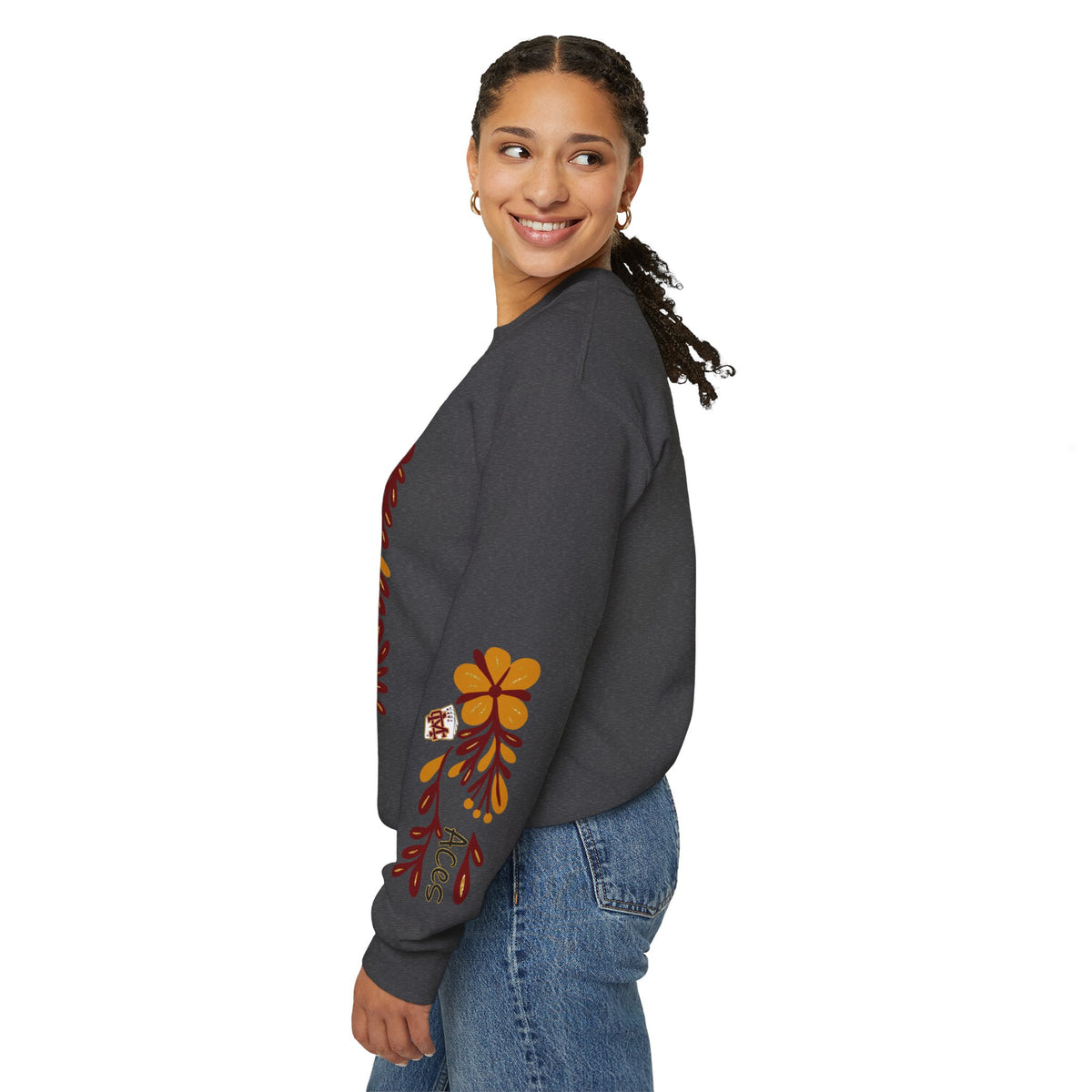 Aces Floral with Sleeve Design Unisex Heavy Blend™ Crewneck Sweatshirt
