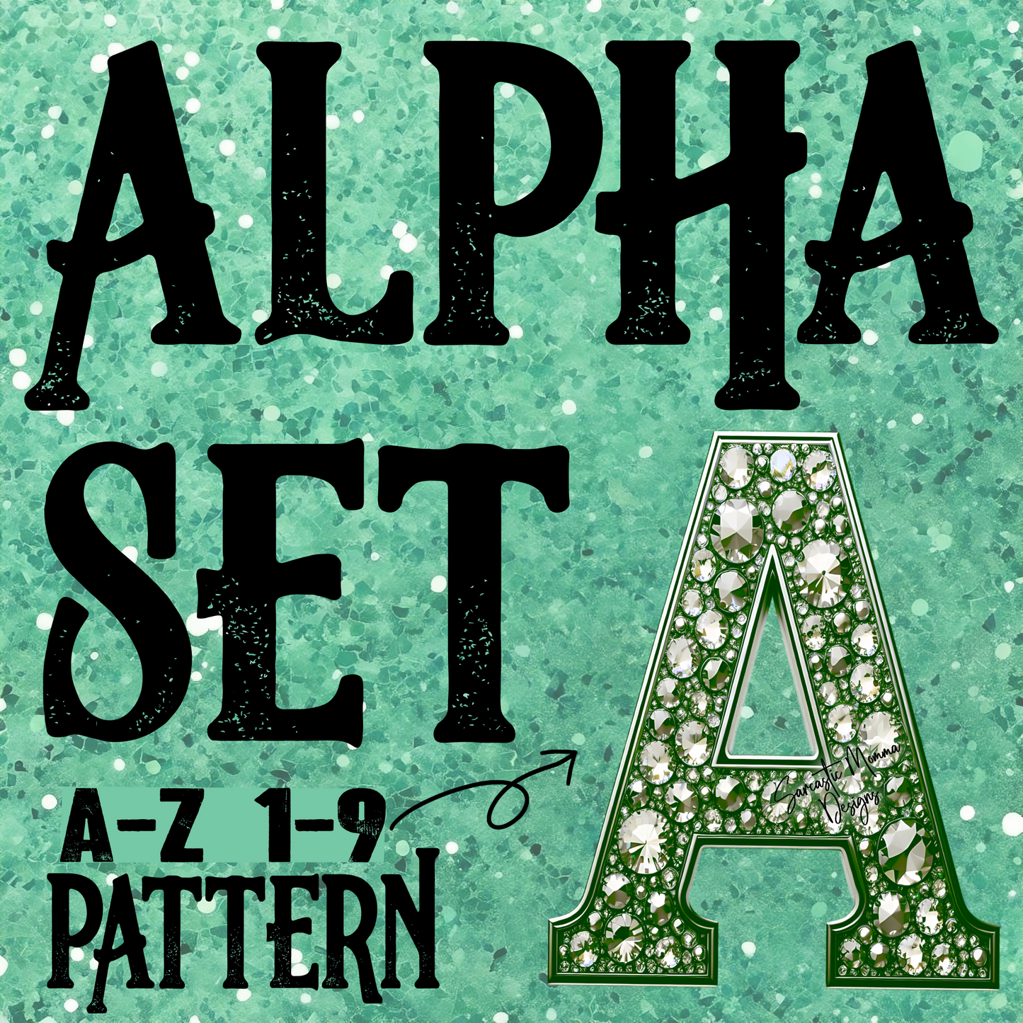 Green Rhinestones Alpha Set