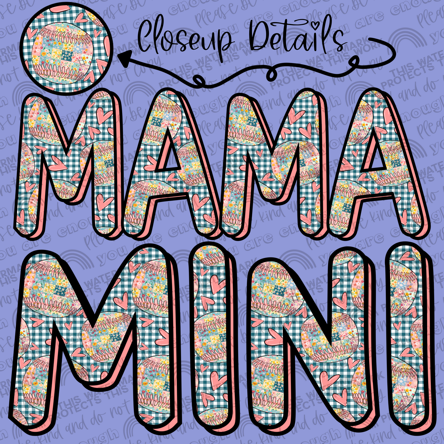 Baseball Hearts Mama and Mini Set- 2 PNG Files