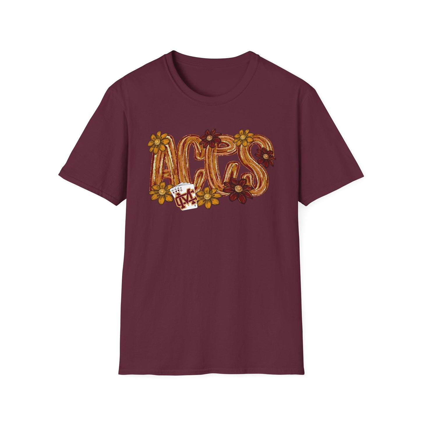 Aces Brushstrokes Floral Adult Unisex Softstyle T-Shirt