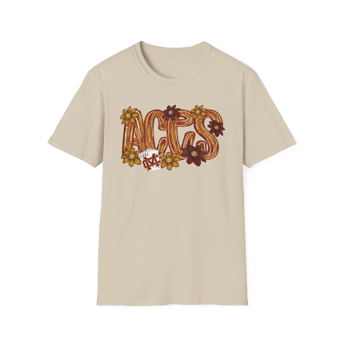 Aces Brushstrokes Floral Adult Unisex Softstyle T-Shirt
