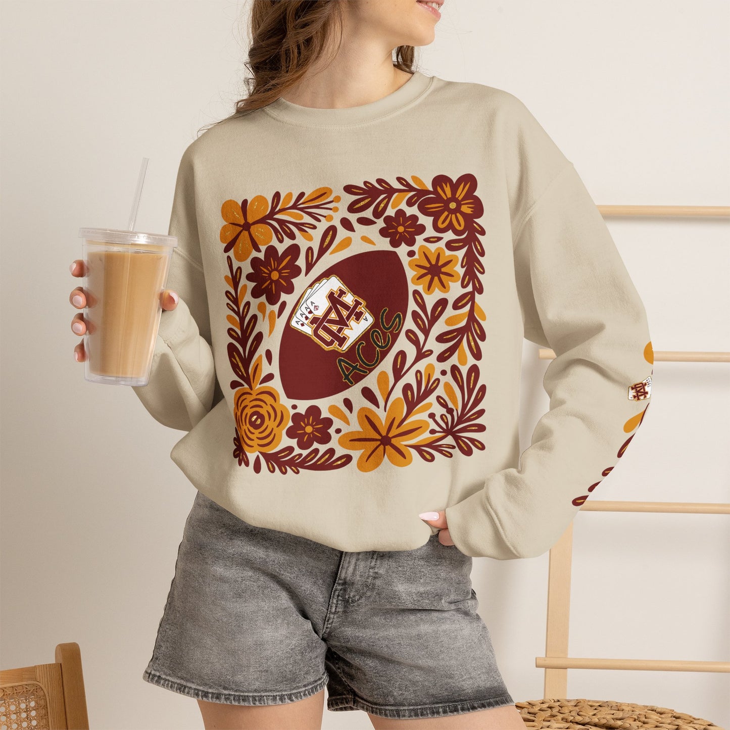 Aces Floral with Sleeve Design Unisex Heavy Blend™ Crewneck Sweatshirt
