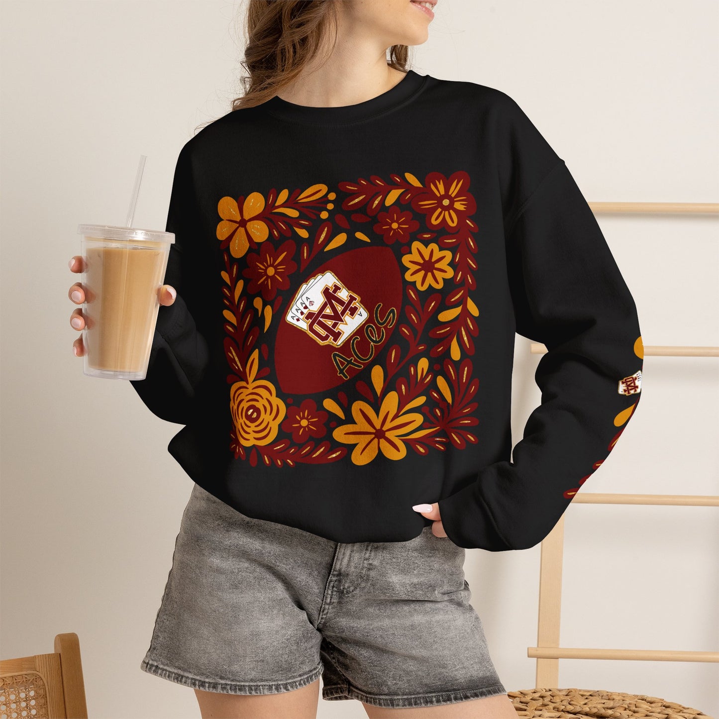 Aces Floral with Sleeve Design Unisex Heavy Blend™ Crewneck Sweatshirt
