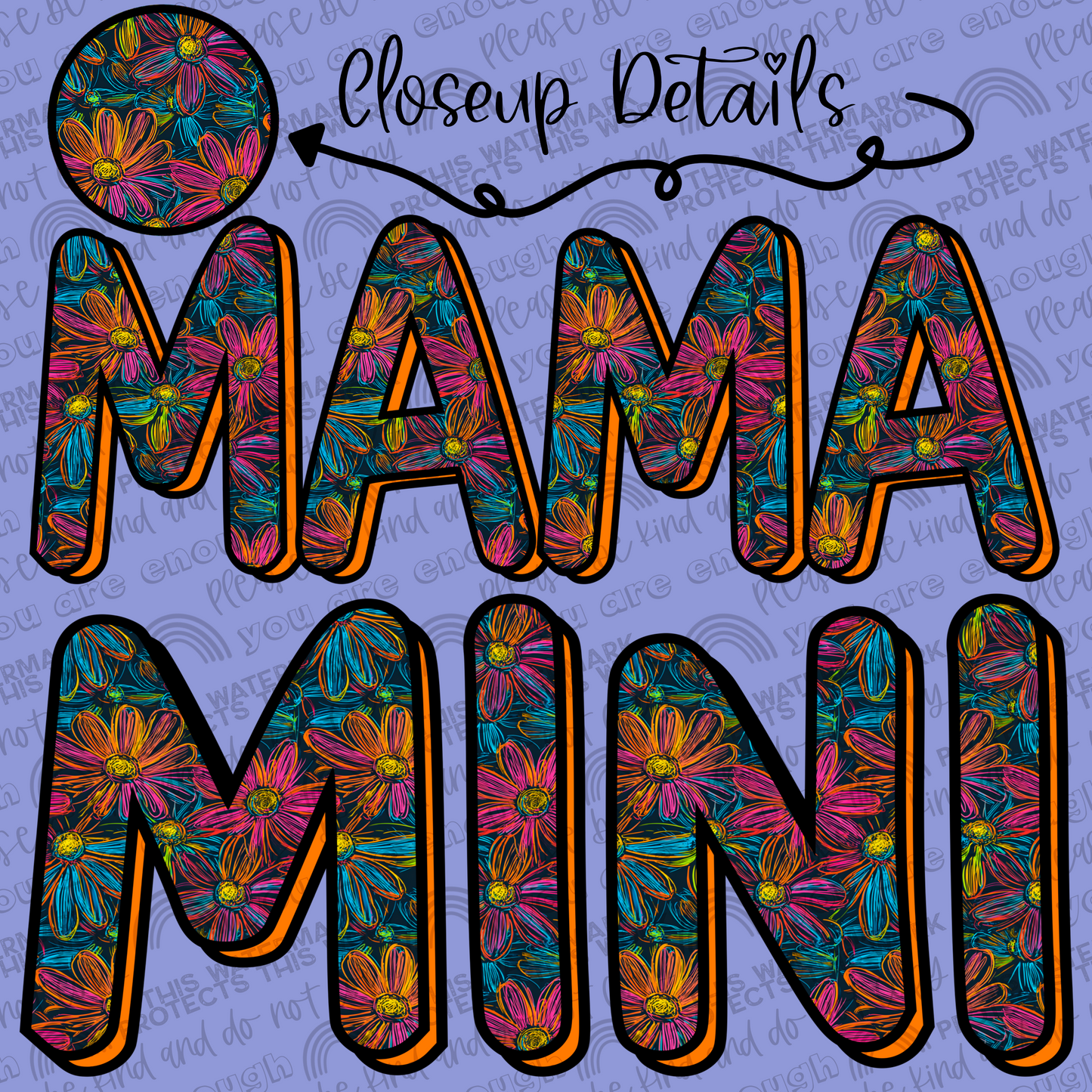 Neon Flowers Mama and Mini Set- 2 PNG Files