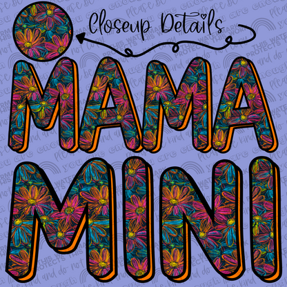 Neon Flowers Mama and Mini Set- 2 PNG Files