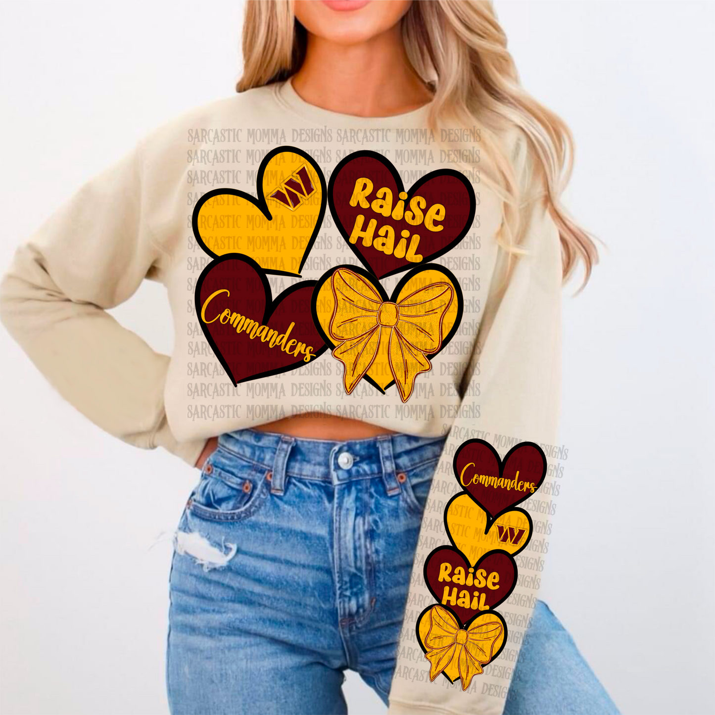Commanders Sports Hearts with Matching Sleeve- 2 PNG Files
