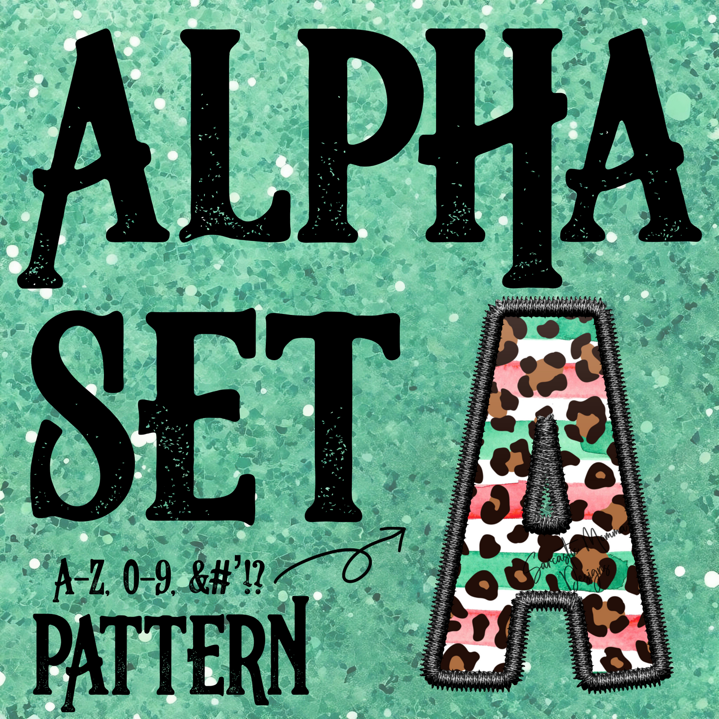 Leopard Red & Green Stripes Faux Embroidery Alpha Set