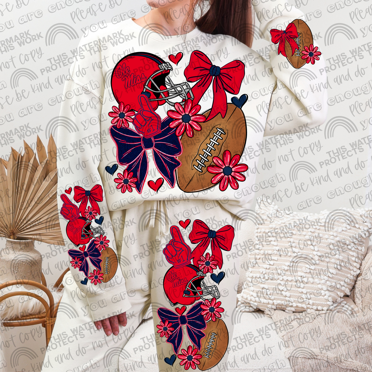 Pro and College Football Bows Bundle with Matching Sleeves and Pockets- 60 Teams- 180 PNG Files