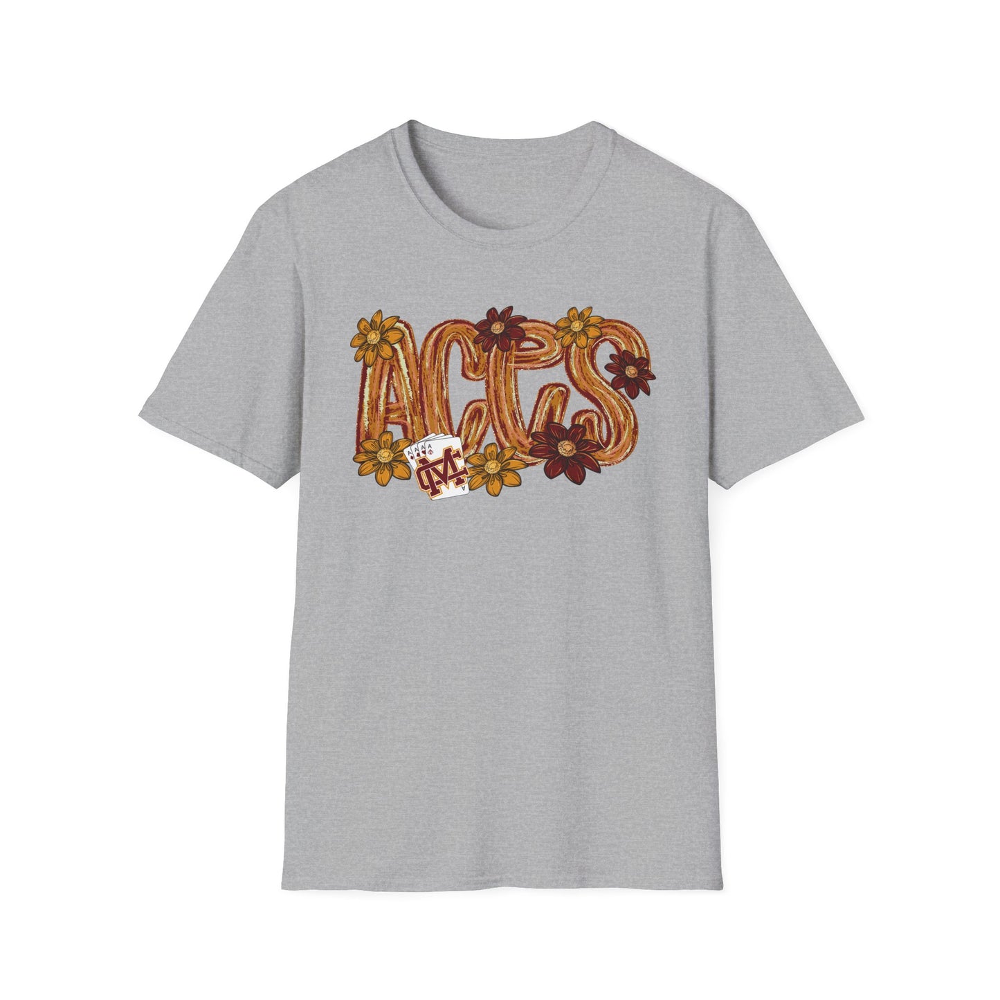 Aces Brushstrokes Floral Adult Unisex Softstyle T-Shirt