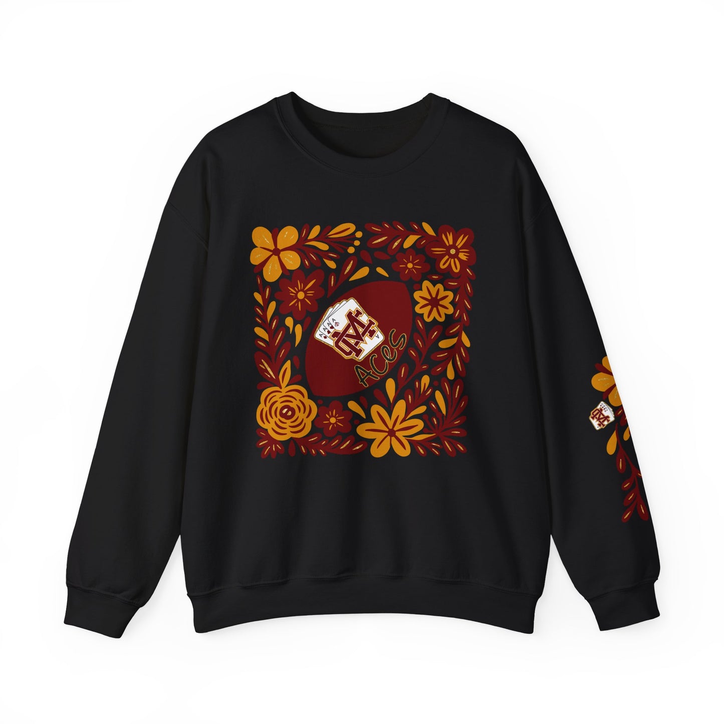 Aces Floral with Sleeve Design Unisex Heavy Blend™ Crewneck Sweatshirt