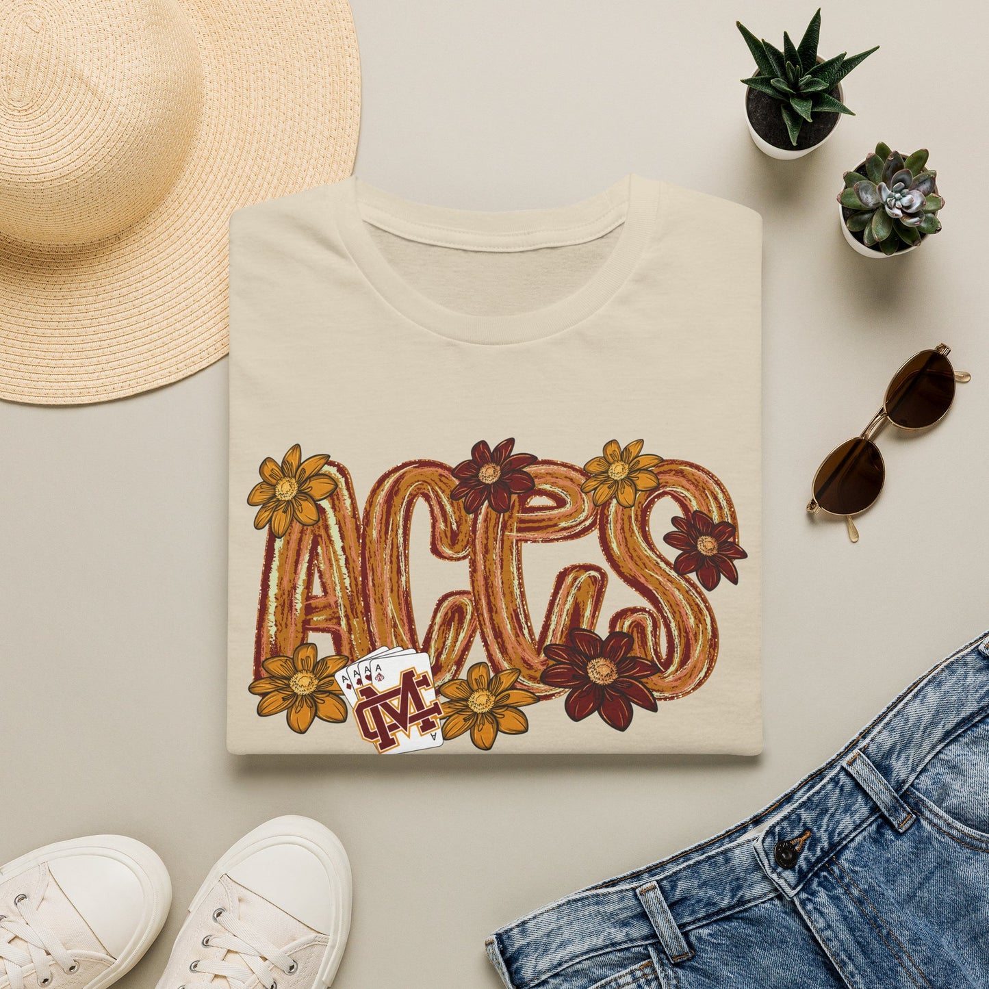 Aces Brushstrokes Floral Adult Unisex Softstyle T-Shirt
