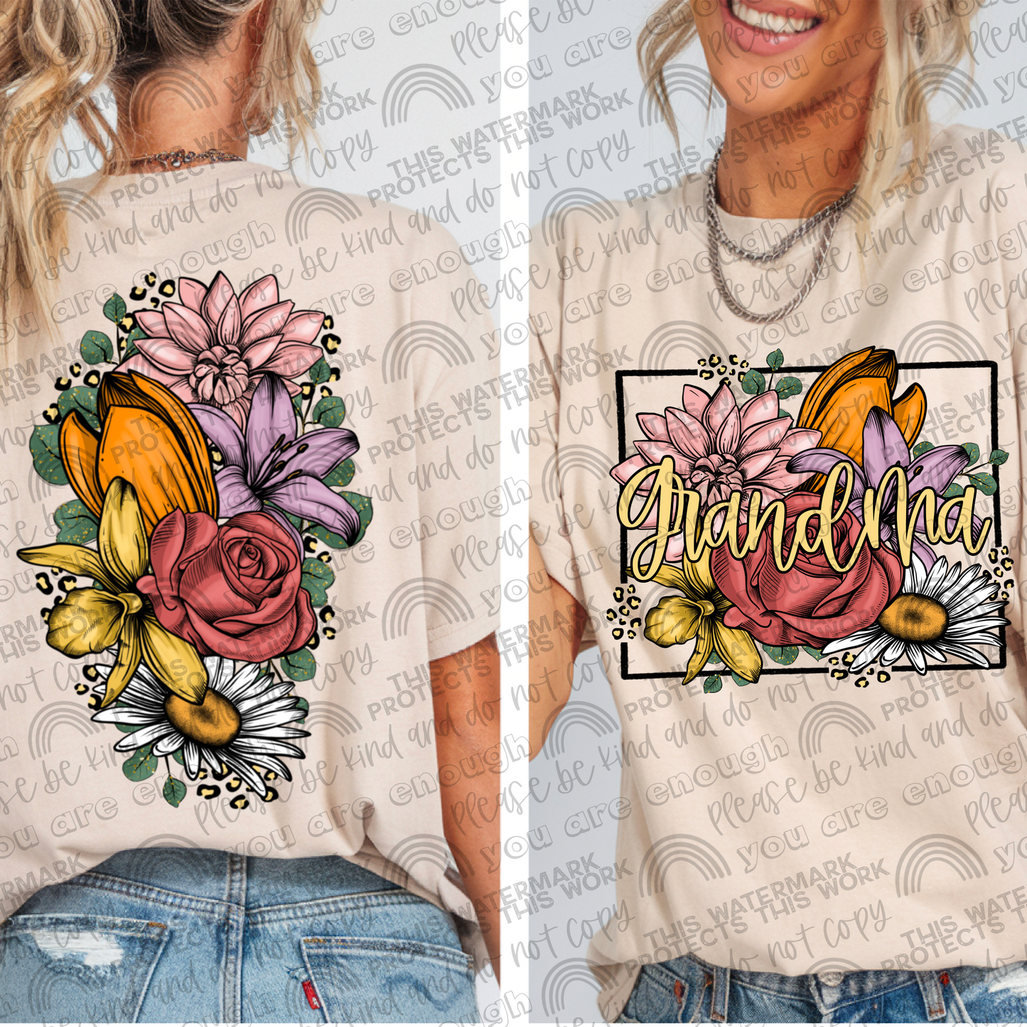 Grandma Leopard Floral Front & Back- 2 PNG Files
