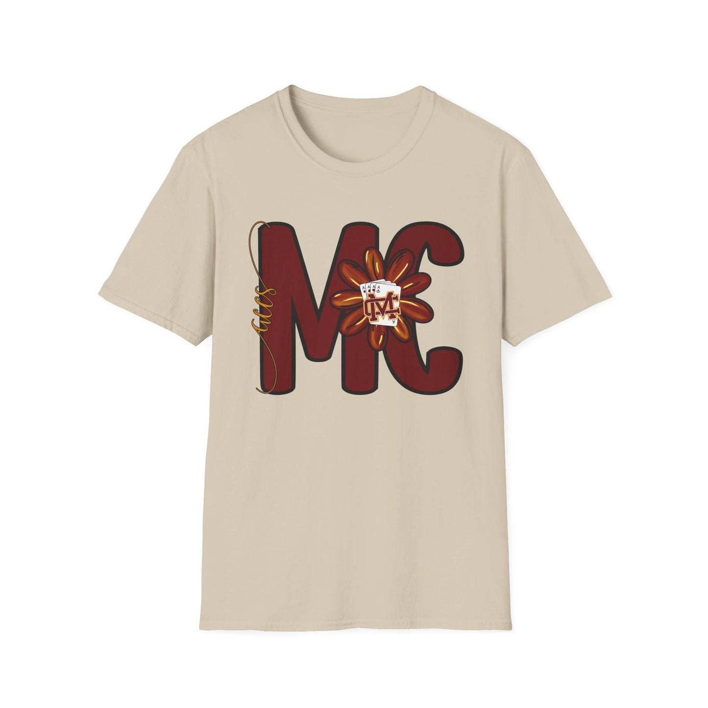 Aces Floral Letters Adult Unisex Softstyle T-Shirt