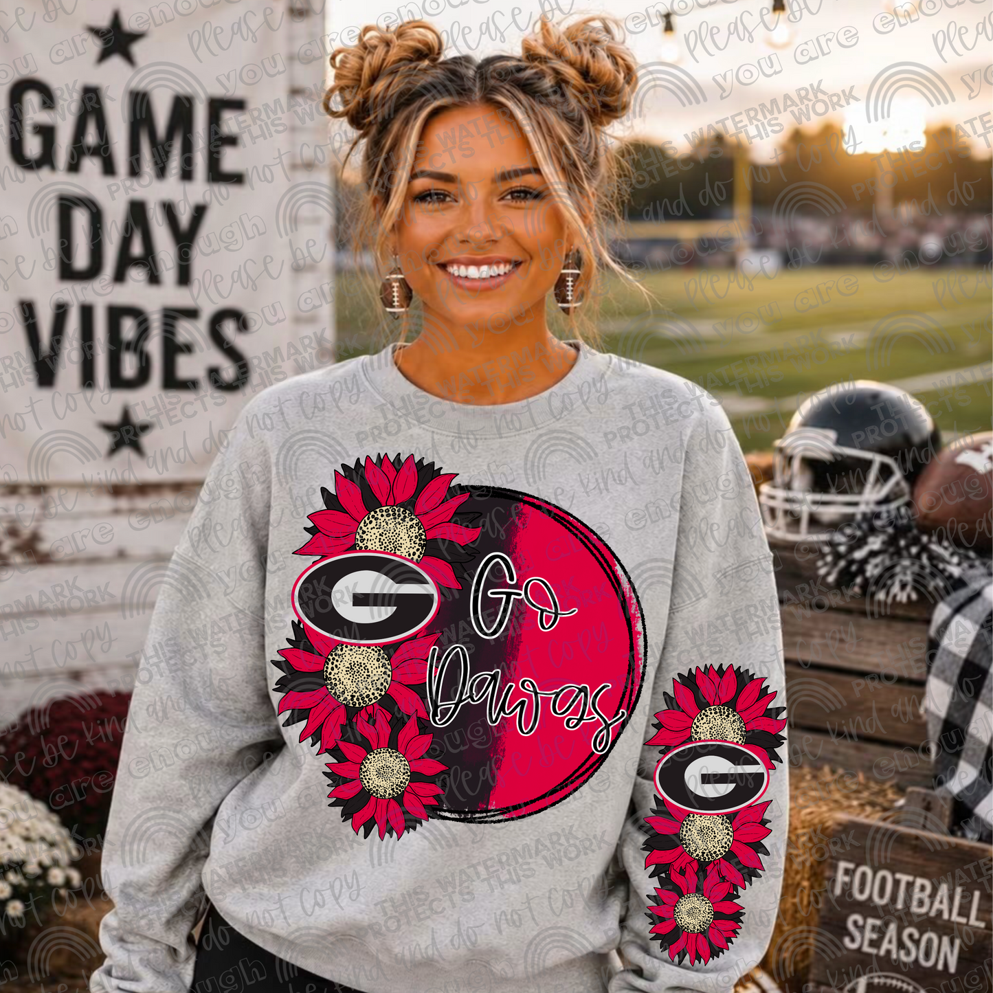 Georgia Bulldogs Sunflowers with Sleeve (Logo and Mascot Versions)- 4 PNG Files