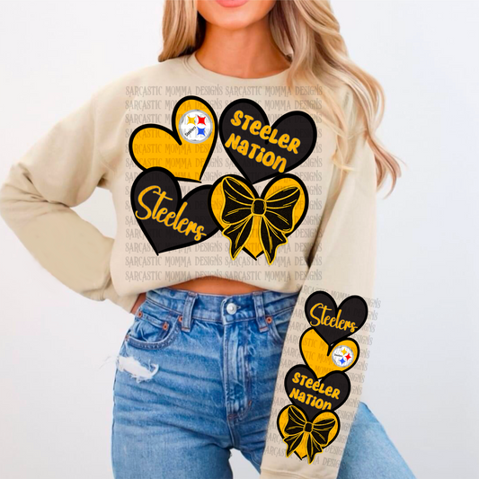 Steelers Sports Hearts with Matching Sleeve- 2 PNG Files