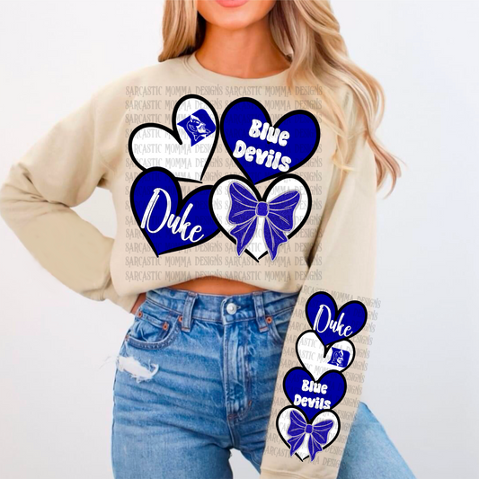 Blue Devils Sports Hearts with Matching Sleeve- 2 PNG Files