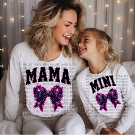 Mama and Mini Set Pink & Black  Bows- 2 PNG Files