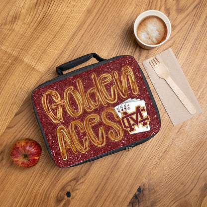 Golden Aces Maroon Faux Glitter Lunch Bag
