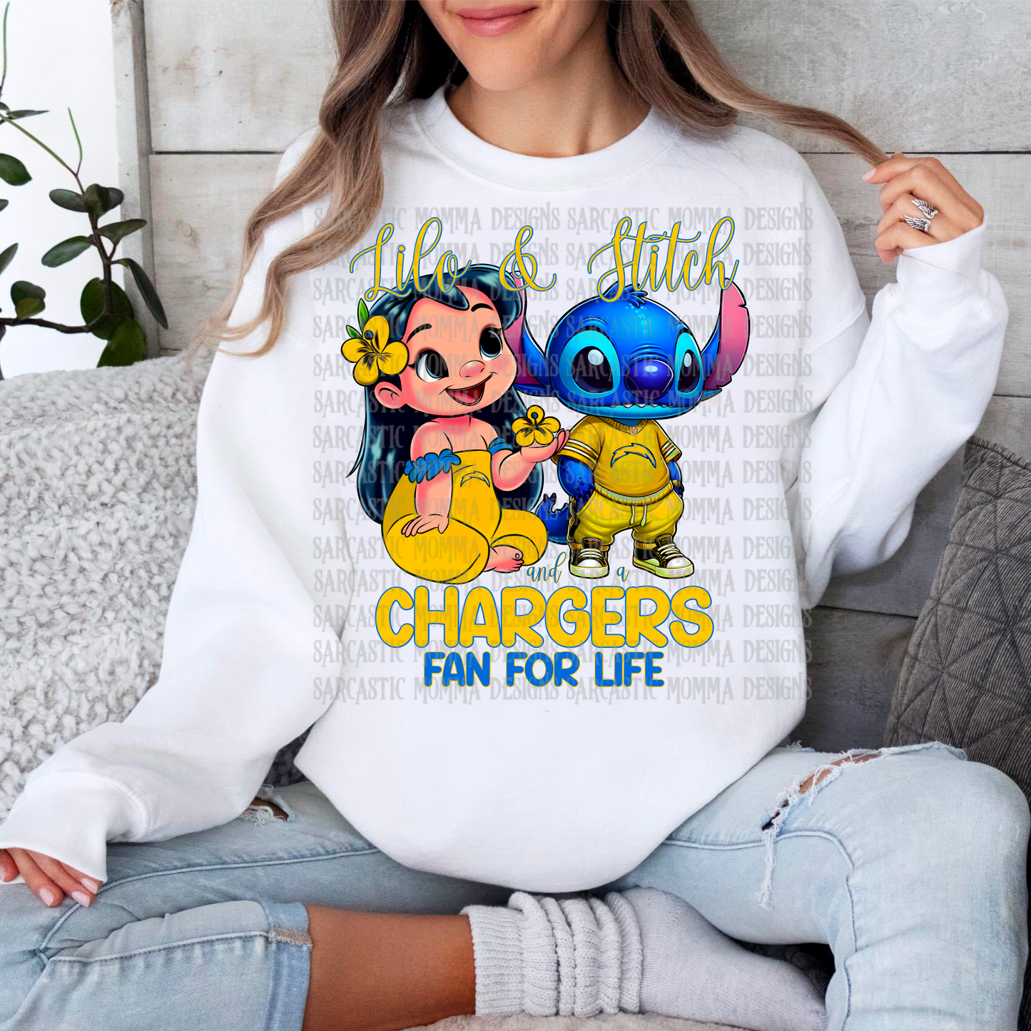 Lilo & Stitch and a Chargers Fan For Life PNG File