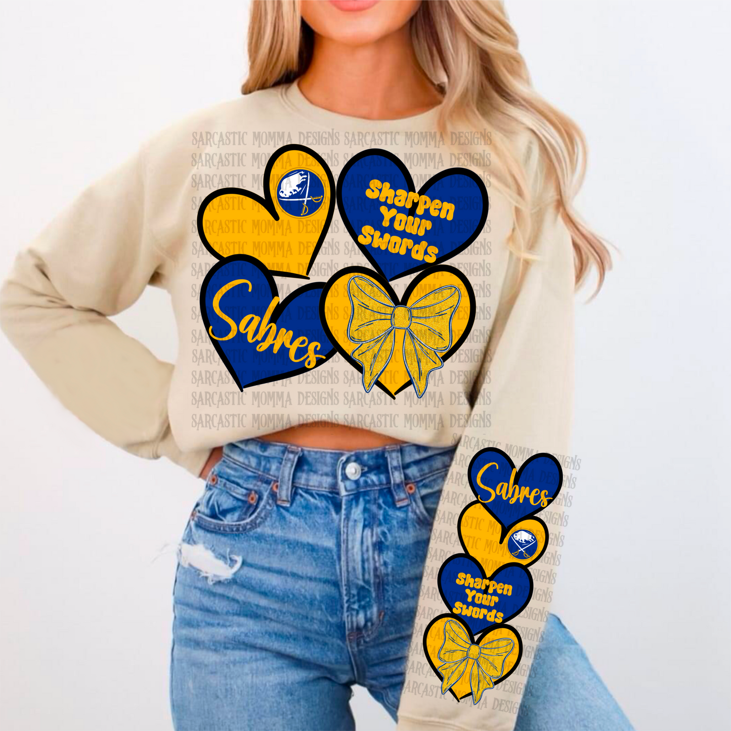 Sabres Sports Hearts with Matching Sleeve- 2 PNG Files