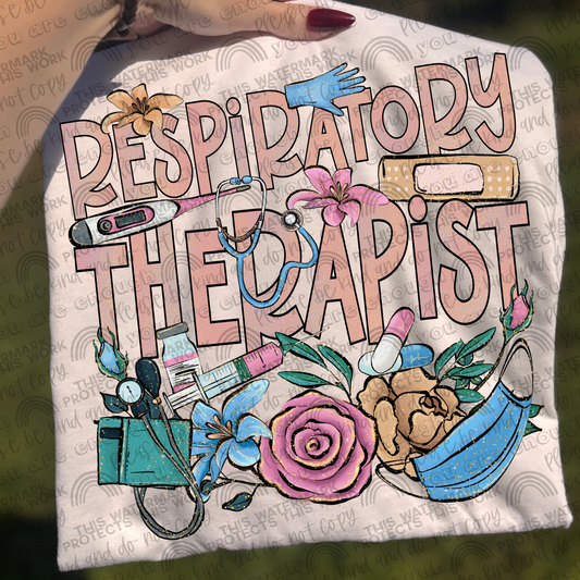 Respiratory Therapist Floral Glitter PNG File