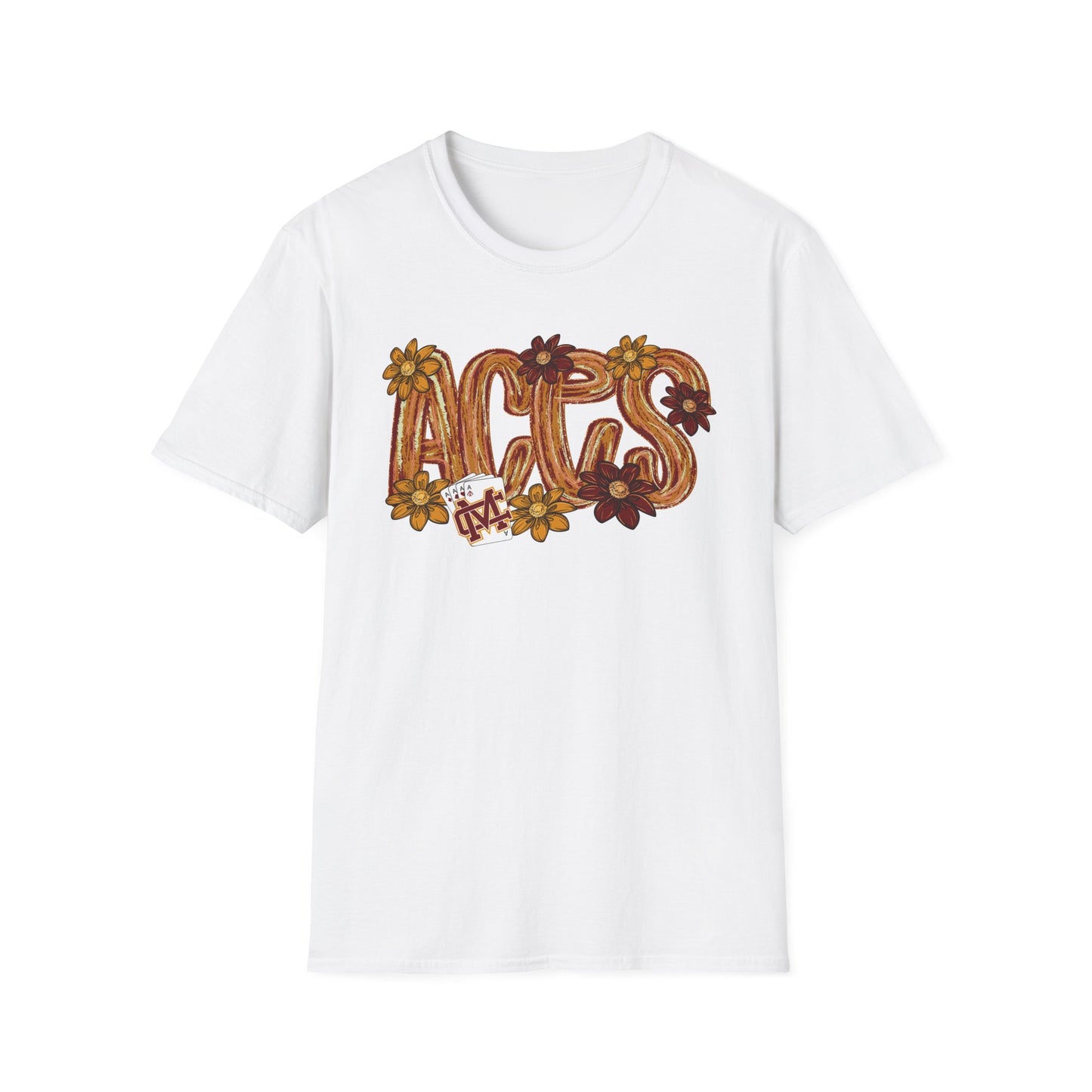 Aces Brushstrokes Floral Adult Unisex Softstyle T-Shirt