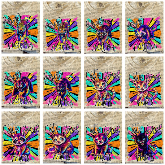 Colorful Animal Bundle (Feral Mama and Mini)- 12 PNG Files