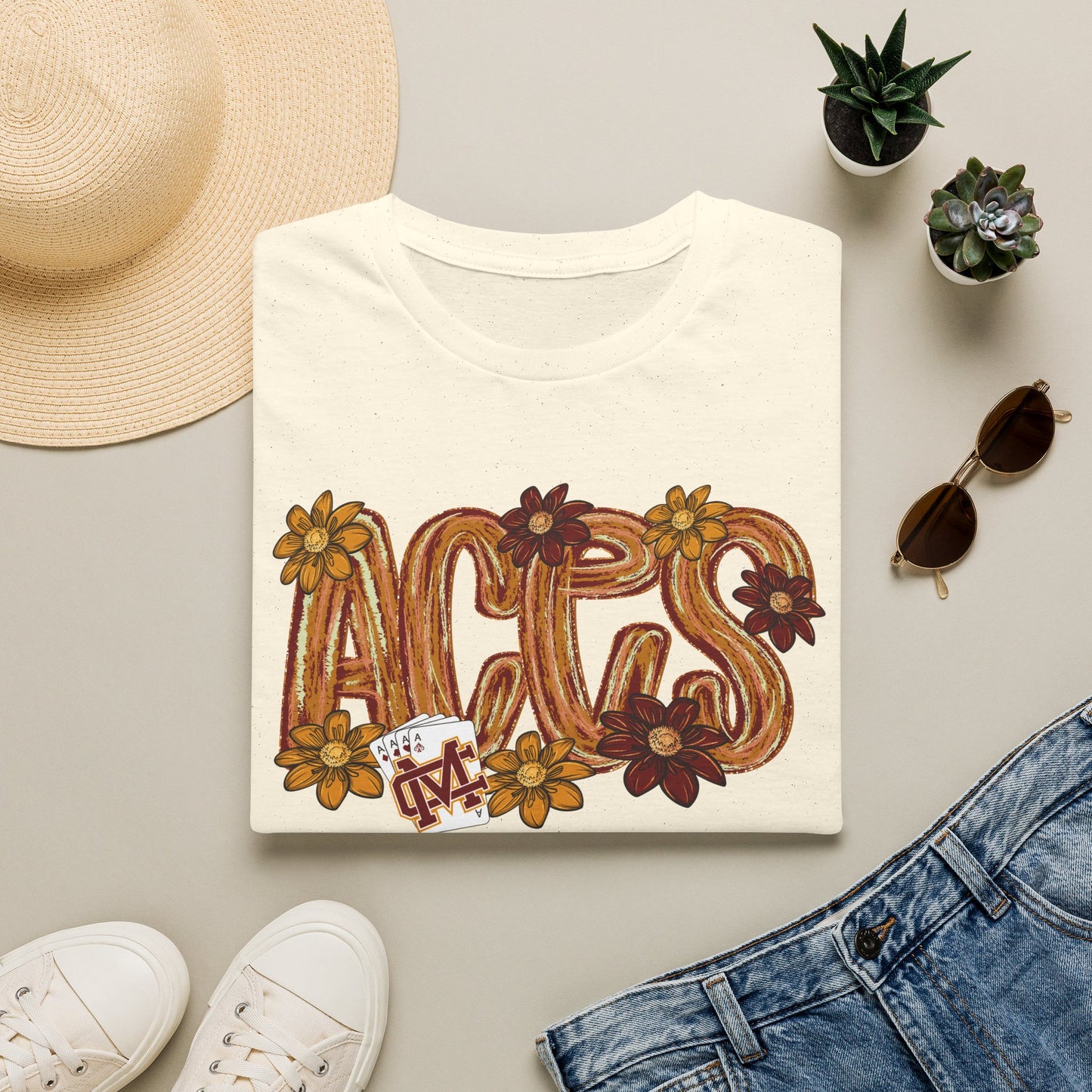 Aces Brushstrokes Floral Adult Unisex Softstyle T-Shirt