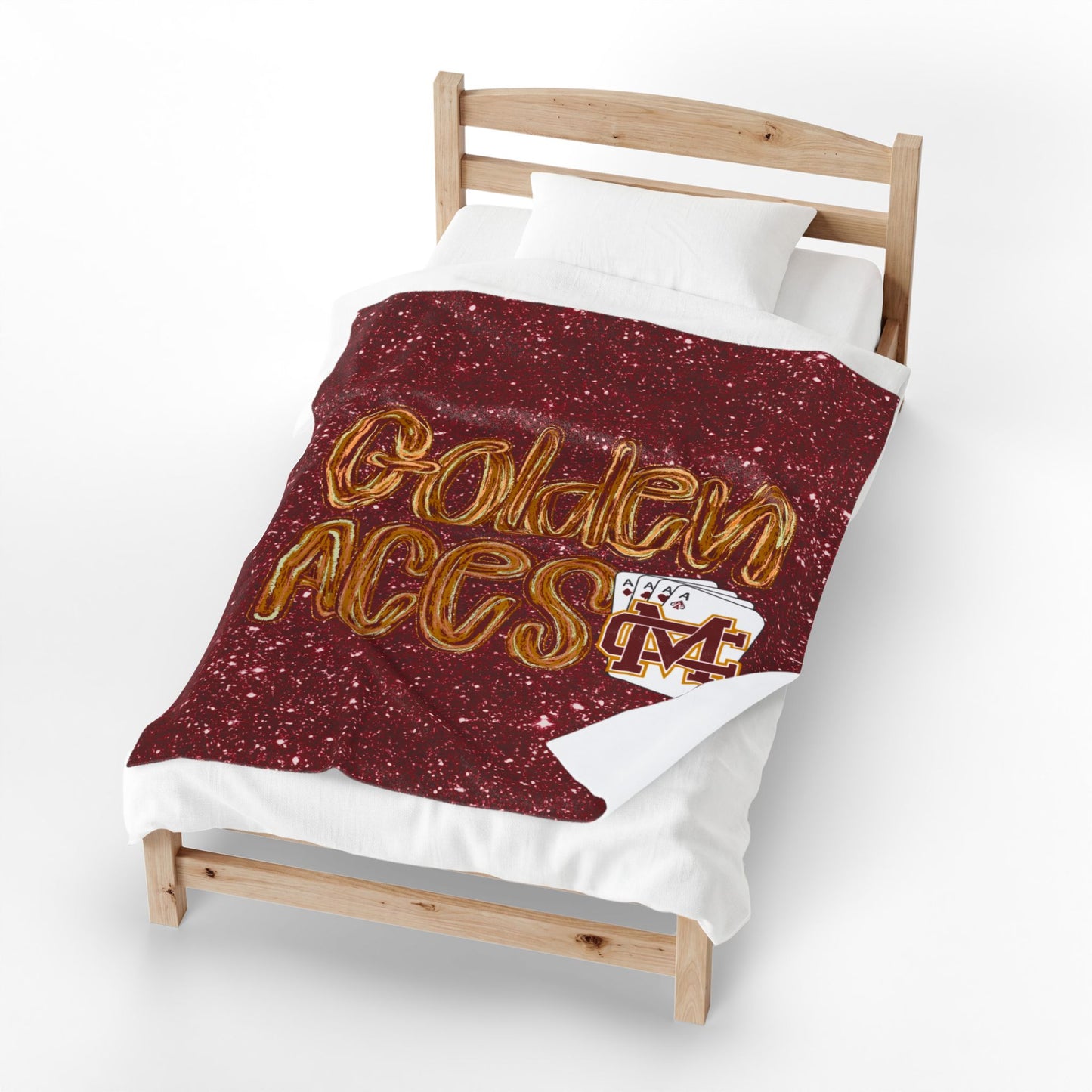 Golden Aces Maroon Faux Glitter Velveteen Plush Blanket