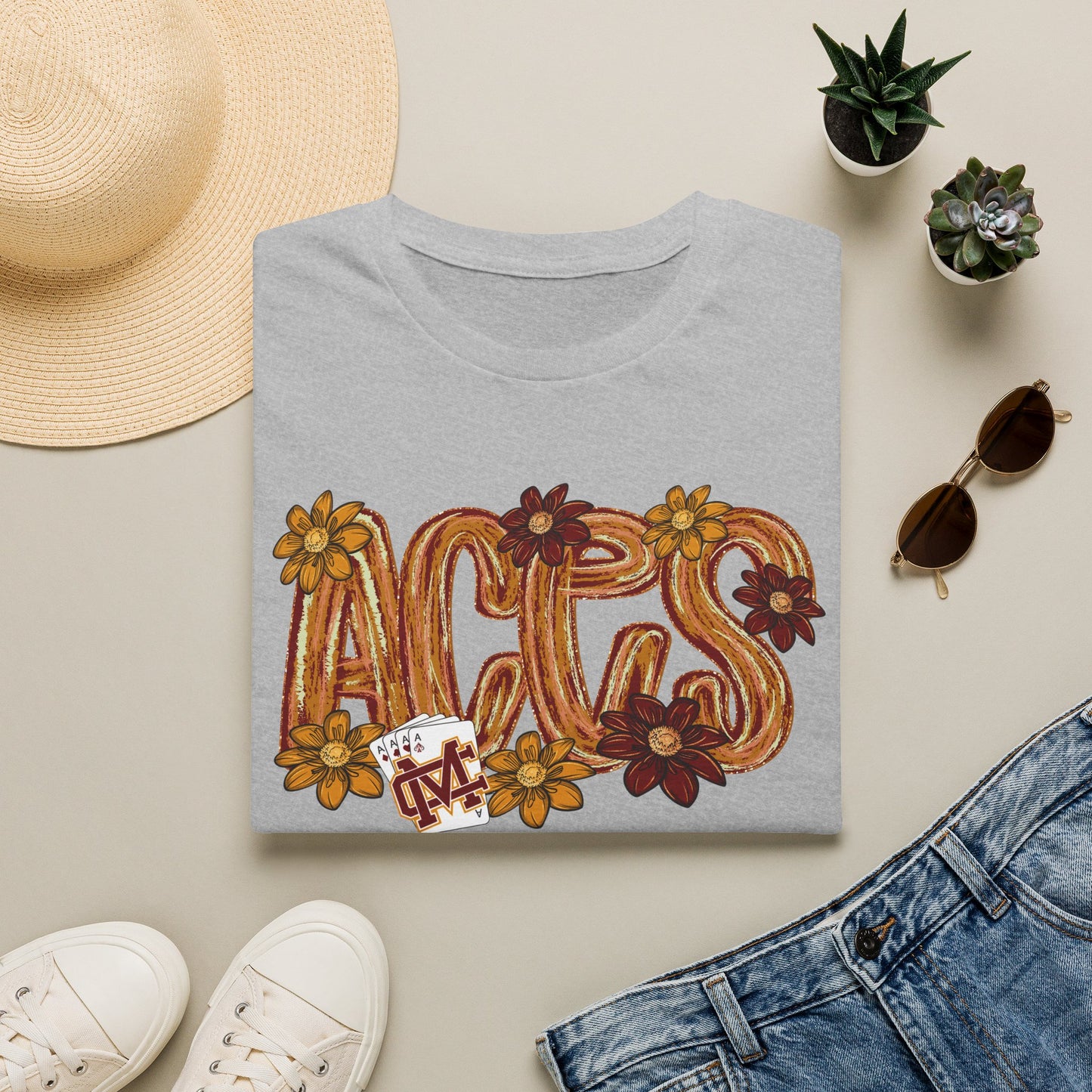 Aces Brushstrokes Floral Adult Unisex Softstyle T-Shirt
