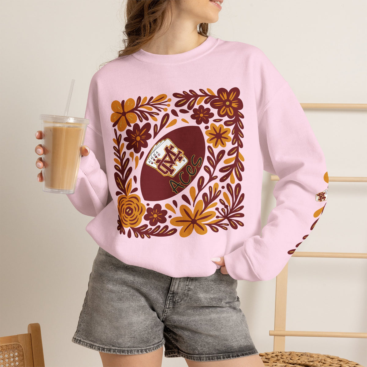 Aces Floral with Sleeve Design Unisex Heavy Blend™ Crewneck Sweatshirt